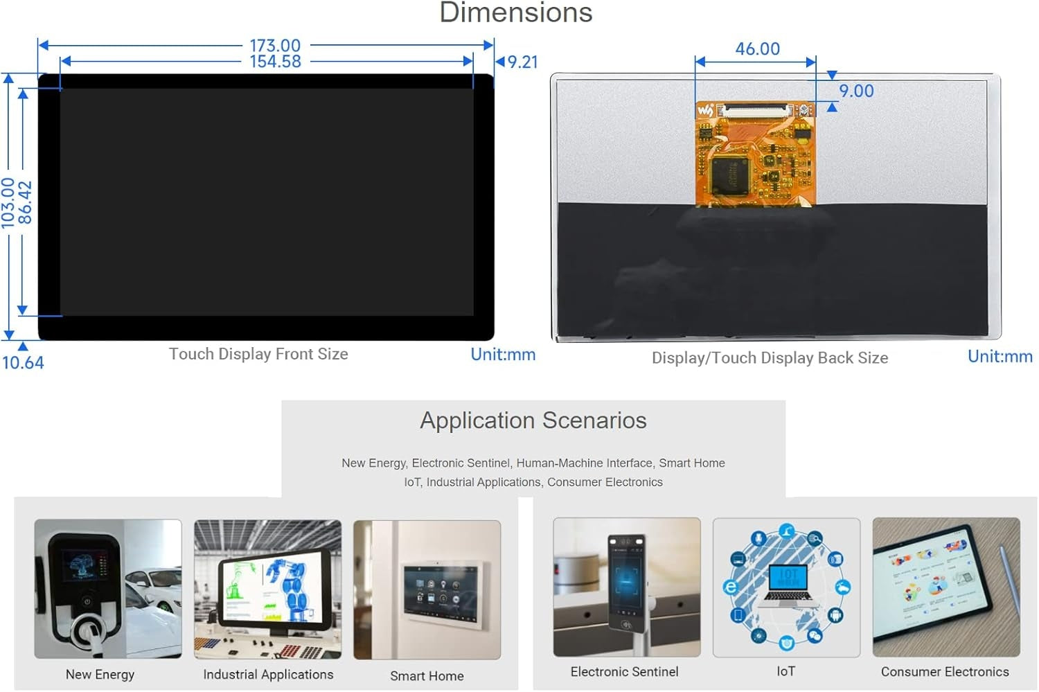 Waveshare 7 tuuman HDMI-näyttö Kosketusnäyttö LCD 1024 x 600 IPS Tukee Kaikkia Raspberry Pi -versioita Windows-näyttö
