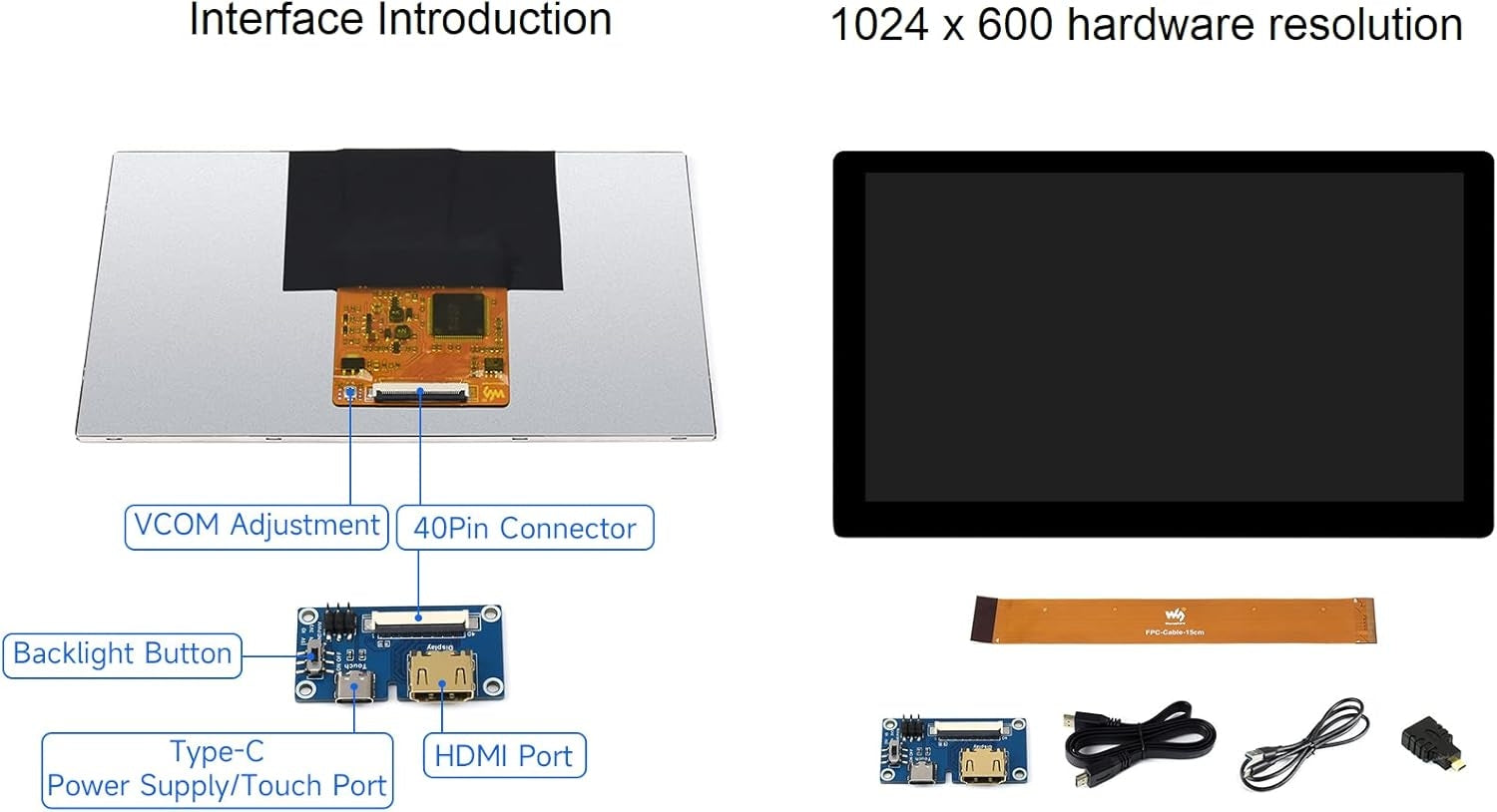 Waveshare 7 tuuman HDMI-näyttö Kosketusnäyttö LCD 1024 x 600 IPS Tukee Kaikkia Raspberry Pi -versioita Windows-näyttö