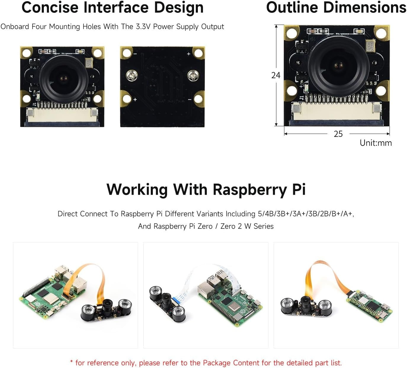 Waveshare Raspberry Pi Camera (F) 5MP OV5647 Night Vision -kameramoduulisarja, 1080p IR-kamera verkkokameratoiminnolla kaikille Raspberry Pi -versioille