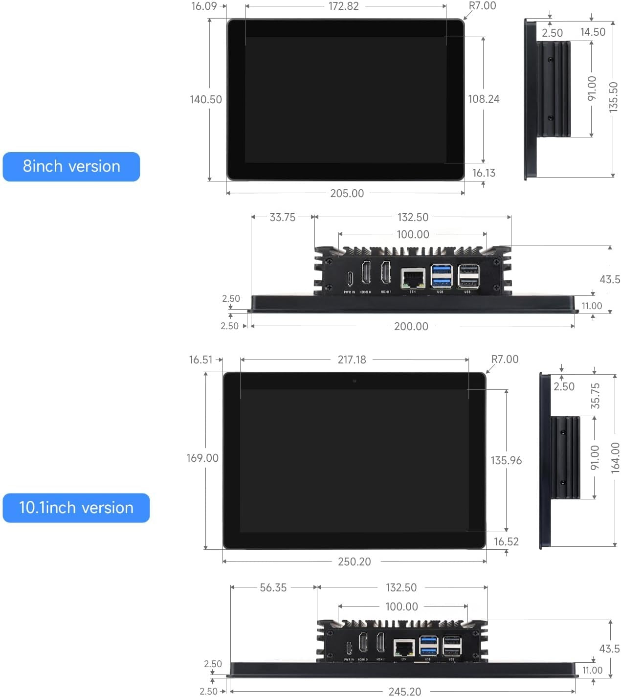 Waveshare Industrial HMI All-in-One 10.1 Inch Touch Display, Compatible with Raspberry Pi 4 (Included), Supports Dual 4K HDMI Output,
