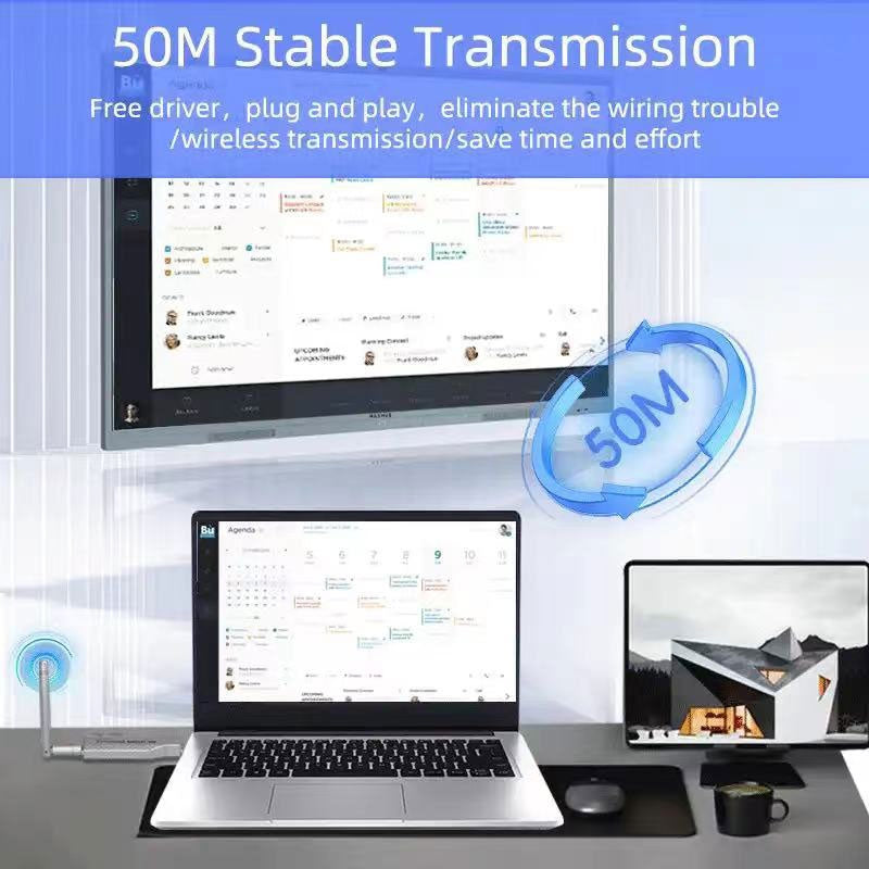 NÖRDIC Langaton HDMI-laajennin 50m Lähetin/Vastaanotin 4K HD 5G Wifi kannettavasta TV:hen, PC:hen, Näyttöön, Projektoriin