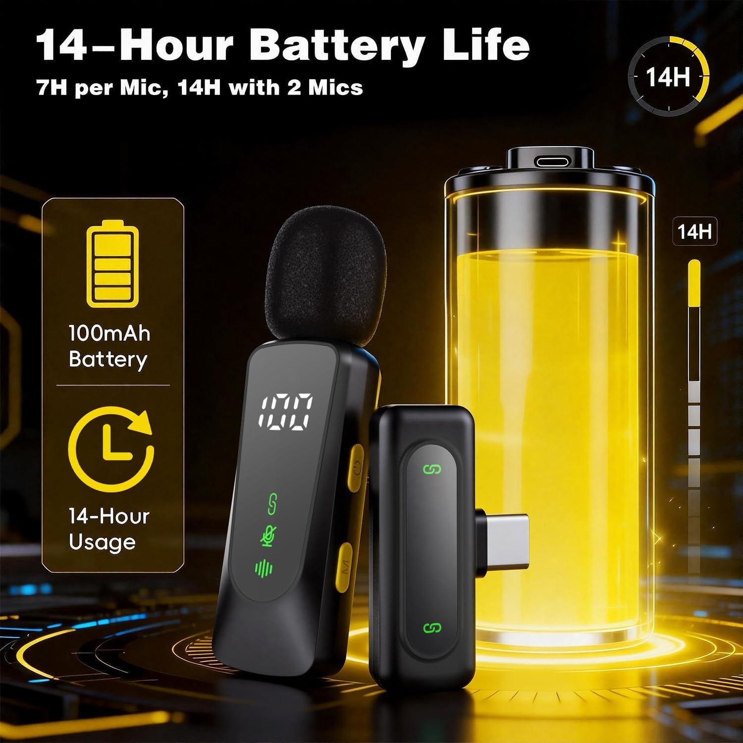 Wireless Lavalier Microphone clip with LED Display Mic With Noise Reduction, for Video Recording, Tiktok, Youtube, Vlog Podcast Content Creator