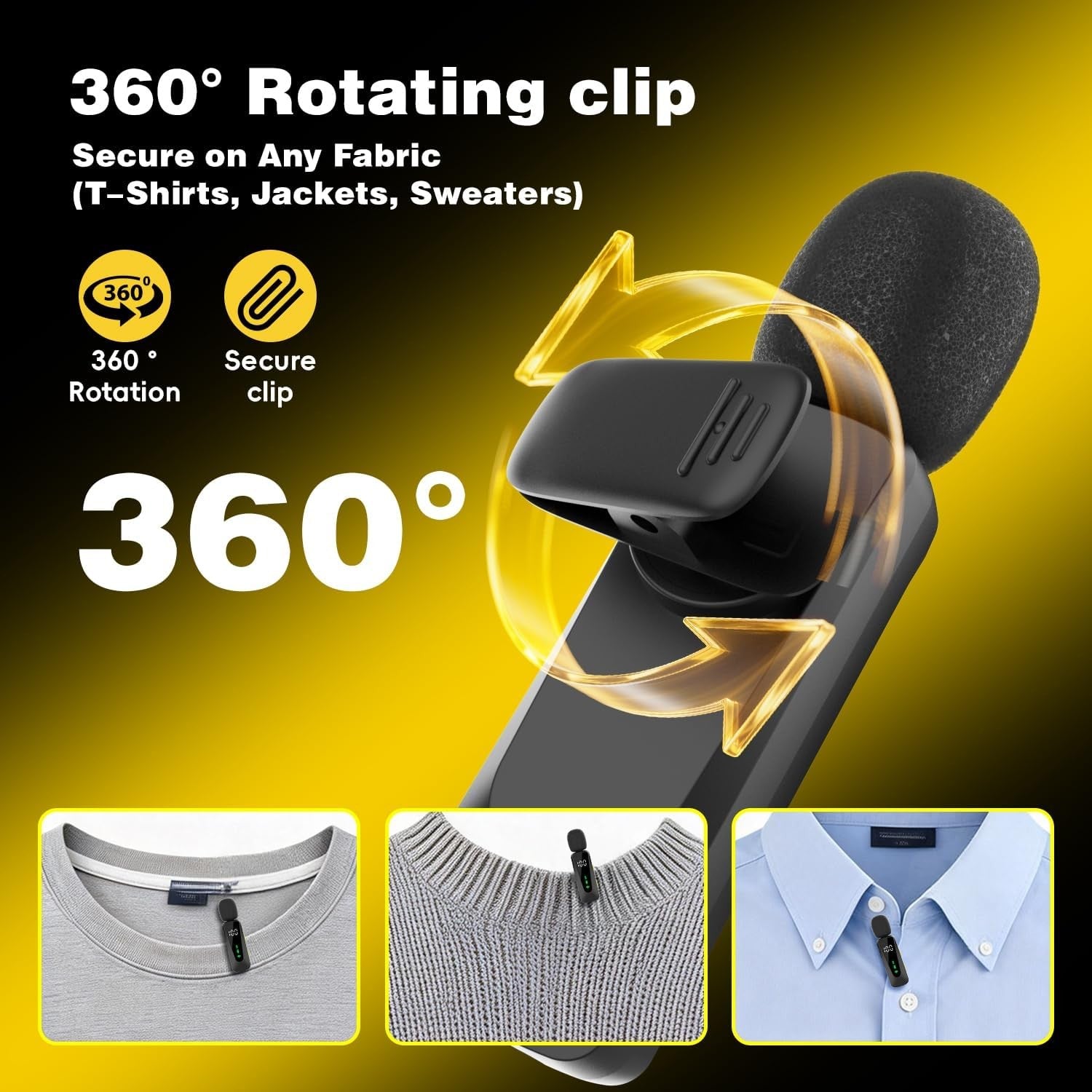 Wireless Lavalier Microphone clip with LED Display Mic With Noise Reduction, for Video Recording, Tiktok, Youtube, Vlog Podcast Content Creator