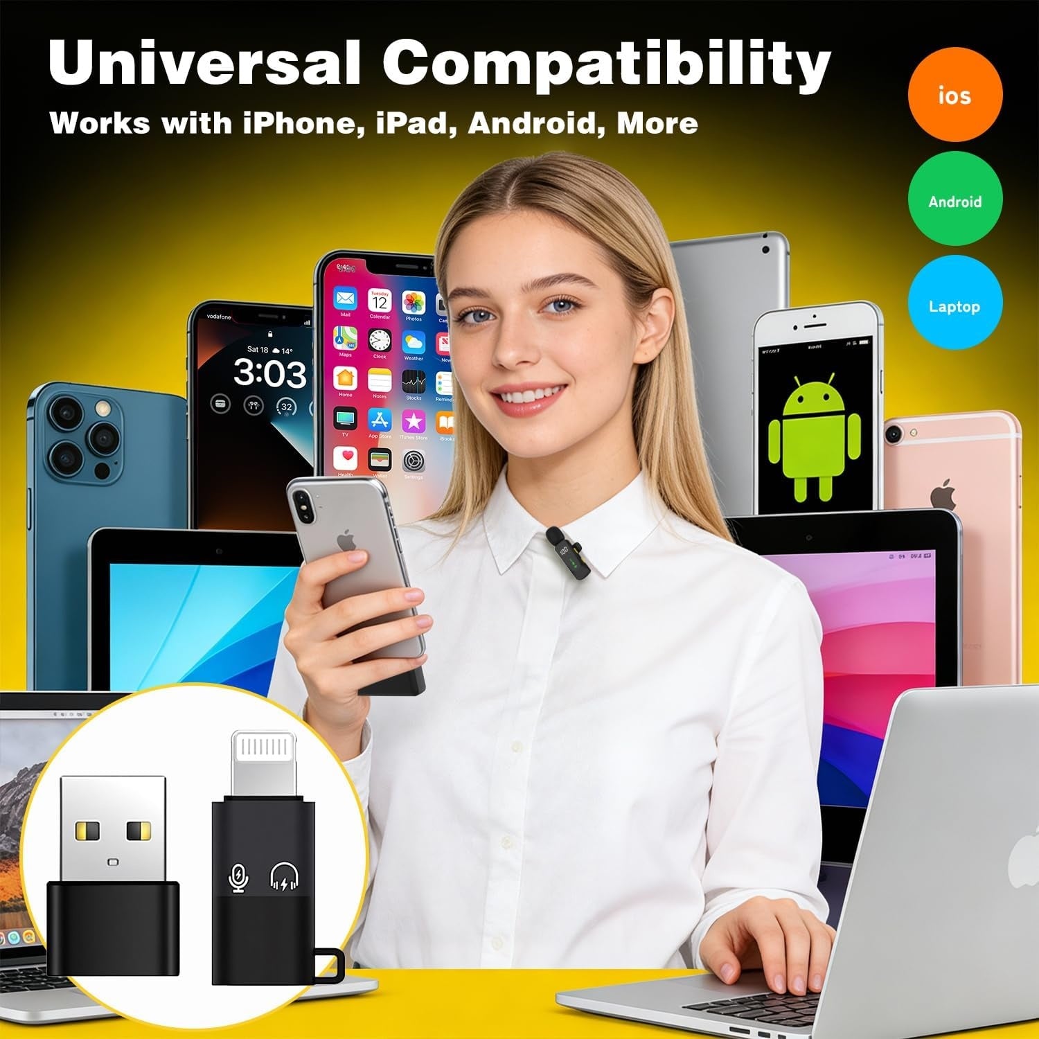 Wireless Lavalier Microphone clip with LED Display Mic With Noise Reduction, for Video Recording, Tiktok, Youtube, Vlog Podcast Content Creator