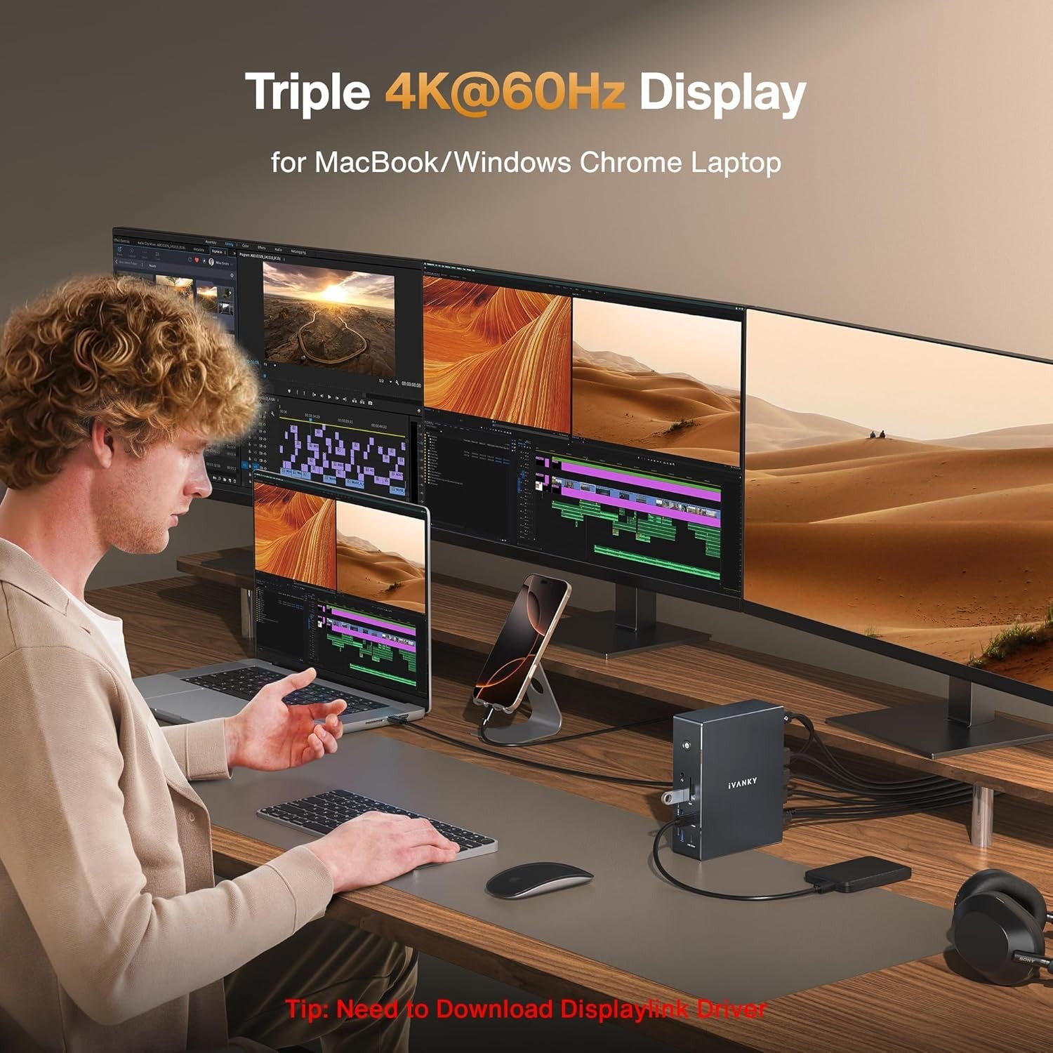 iVANKY 20-in-1 DisplayLink Docking Station for MacBook Pro/Air FusionDock Pro 2, Triple 4K@60Hz Monitor Display for M1/M2/M3/M4/M5 MacBook/Windows, 180W Power, 2.5GbE, HDMI, DP, 10Gbps