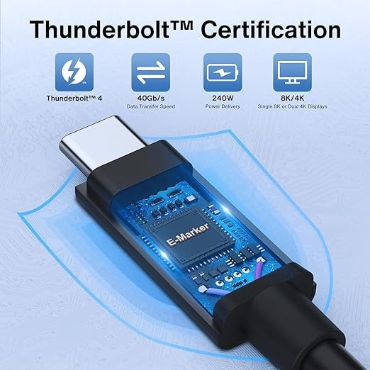 iVANKY Intel-Certified Thunderbolt 4 -kaapeli 1,5 m 240W lataus 40Gbps 8K-näyttö USB-C–USB-C