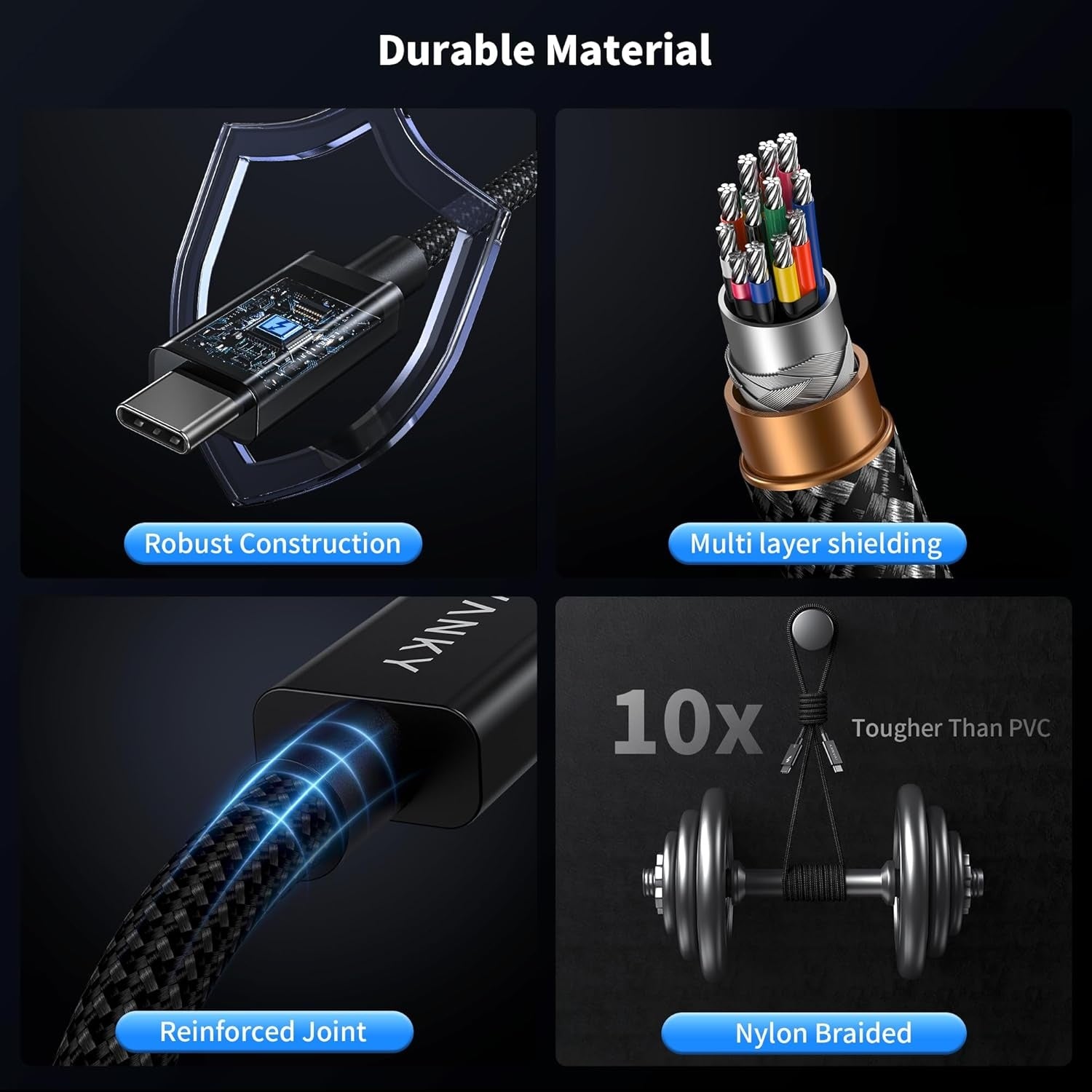 NÖRDIC 1m Thunderbolt 5 -kaapeli Intel-sertifioitu, 80Gbps tiedonsiirto, 120Gbps kaistanleveys, 240W lataus, Kaksi 8K-näyttöä, Yhteensopiva MacBook M4 TB4/DP2.1/USB4 kanssa